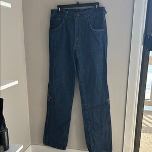 💗 Star Embroidery Dark Blue Denim Jeans